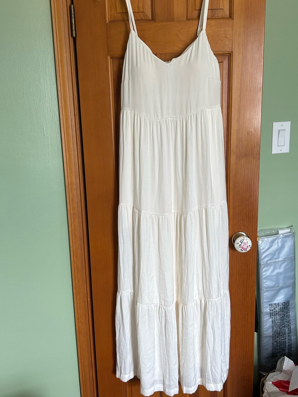 Women's Cream Tiered Maxi Dress with Spaghetti Straps